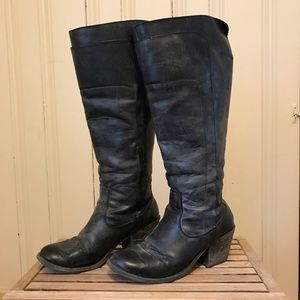 Dark charcoal/distressed black colored boots